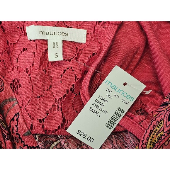 Maurices Women's Small Pink Paisley Surplice Wrap Tank Top Blouse Shirt NEW NWT - Picture 6 of 8